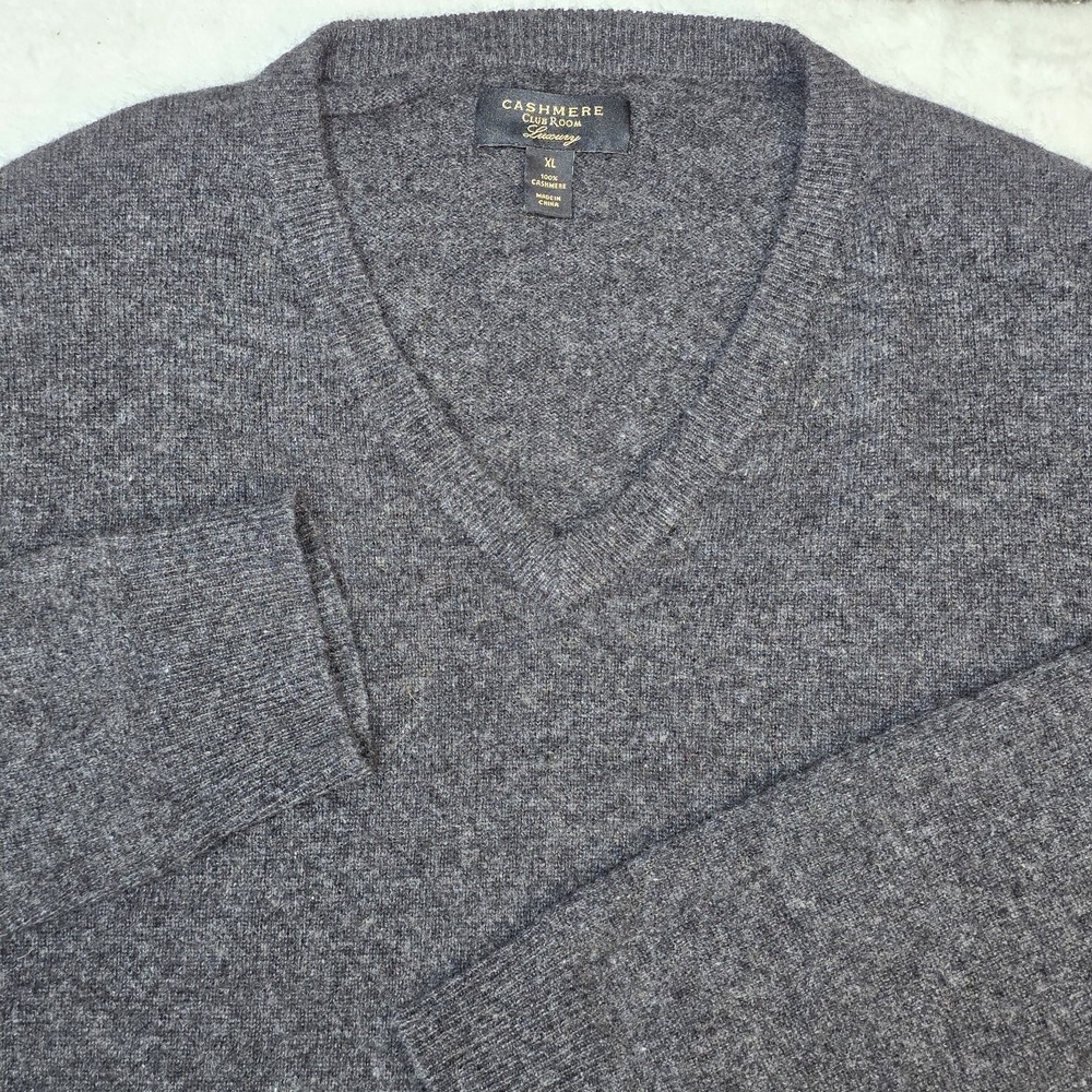 Club Room Luxury 100% Cashmere V-Neck Sweater Mens XL Charcoal Gray Pullover